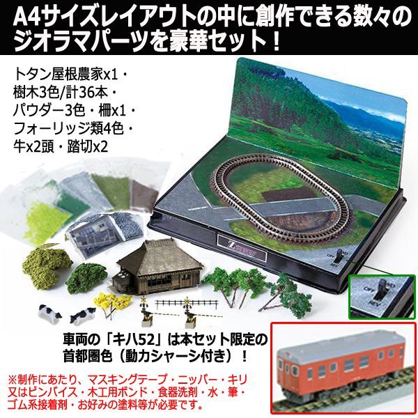 Zショーティー鉄道模型「キハ52首都圏色」ジオラマレイアウトフル