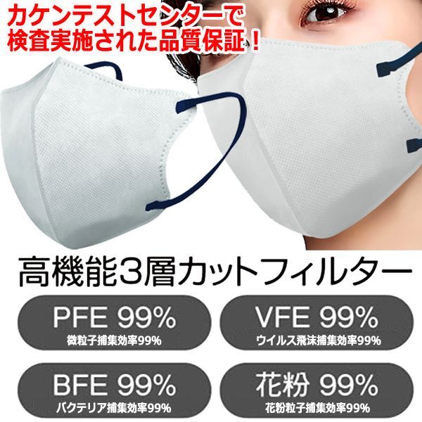 送料無料！バイカラー3D立体不織布マスク99％カットフィルター2BOX（計