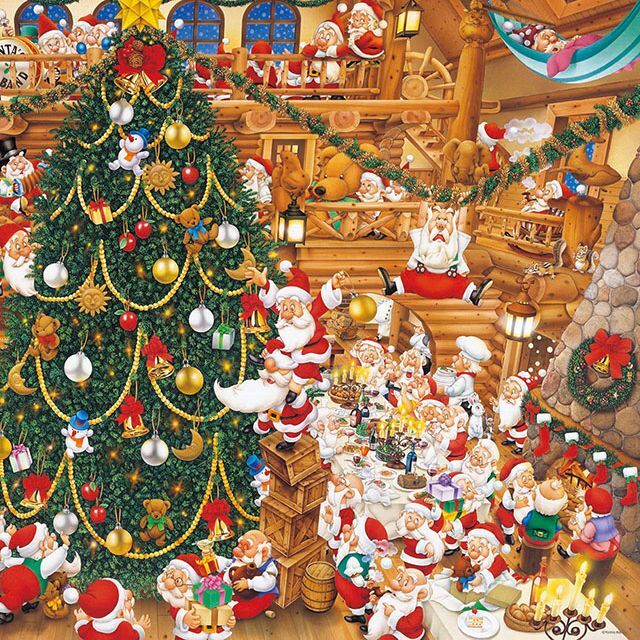 アートジグソー「サンタパーティー」1000Pフレーム（ウォールナット