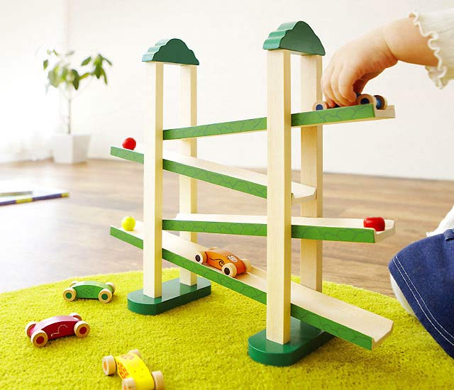 森のうんどう会｜カースライダー スロープトイ｜木のおもちゃ ポプリの森