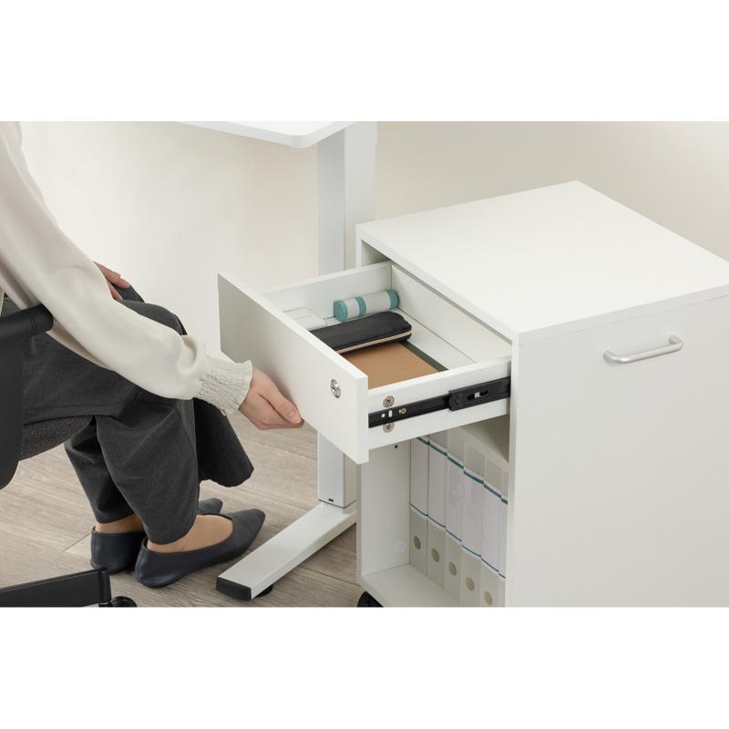 バックヤード備品 木製ワゴン 引き出し付き ホワイト アスカ