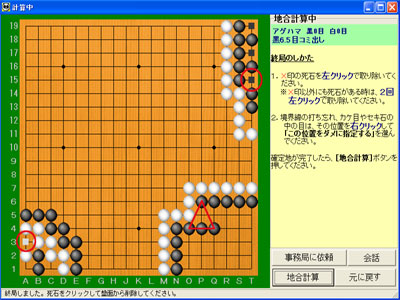 地合計算時のダメの指定方法 - 囲碁のパンダネット