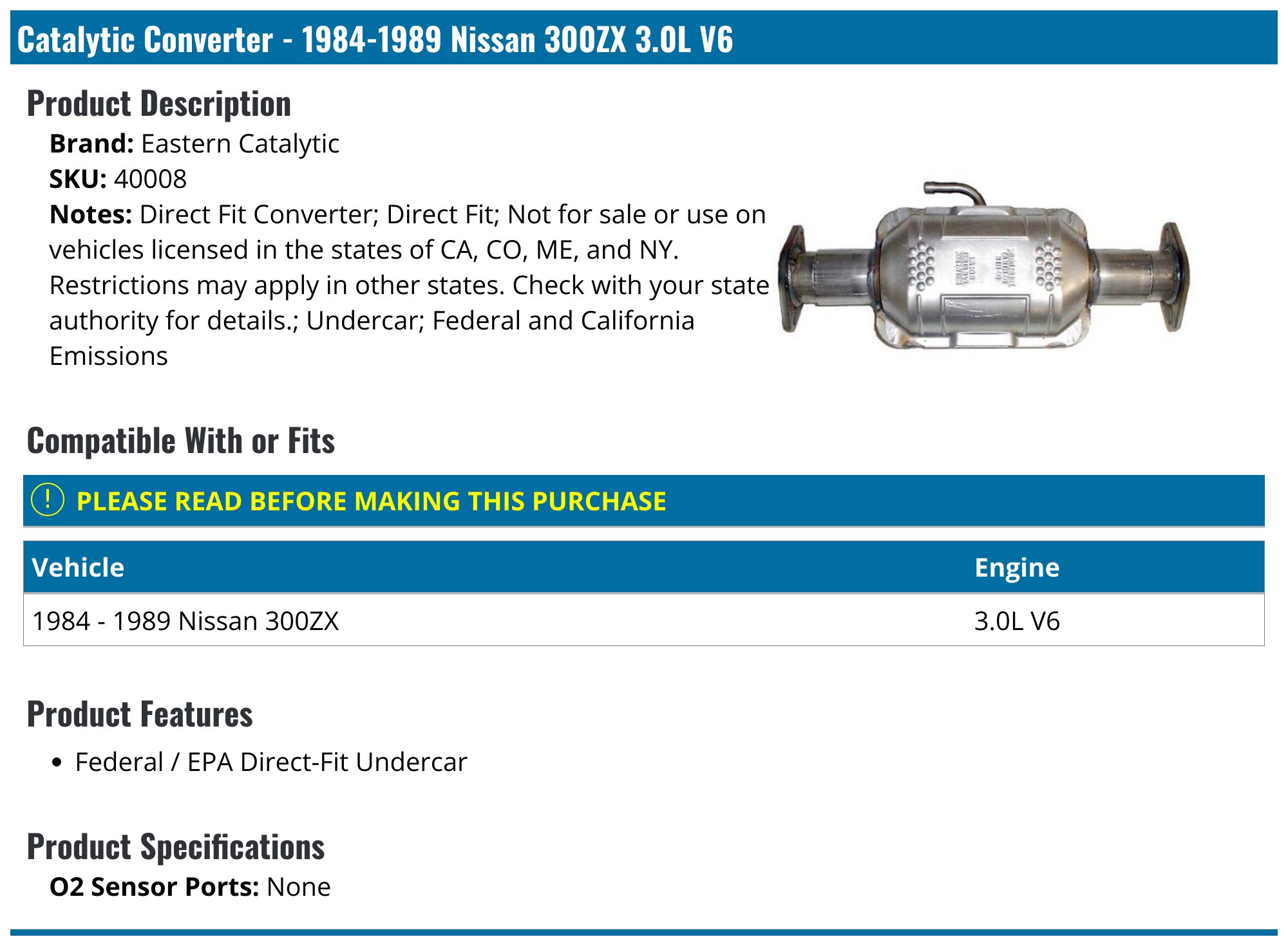1984-1989 Nissan 300ZX Catalytic Converter - Eastern Catalytic