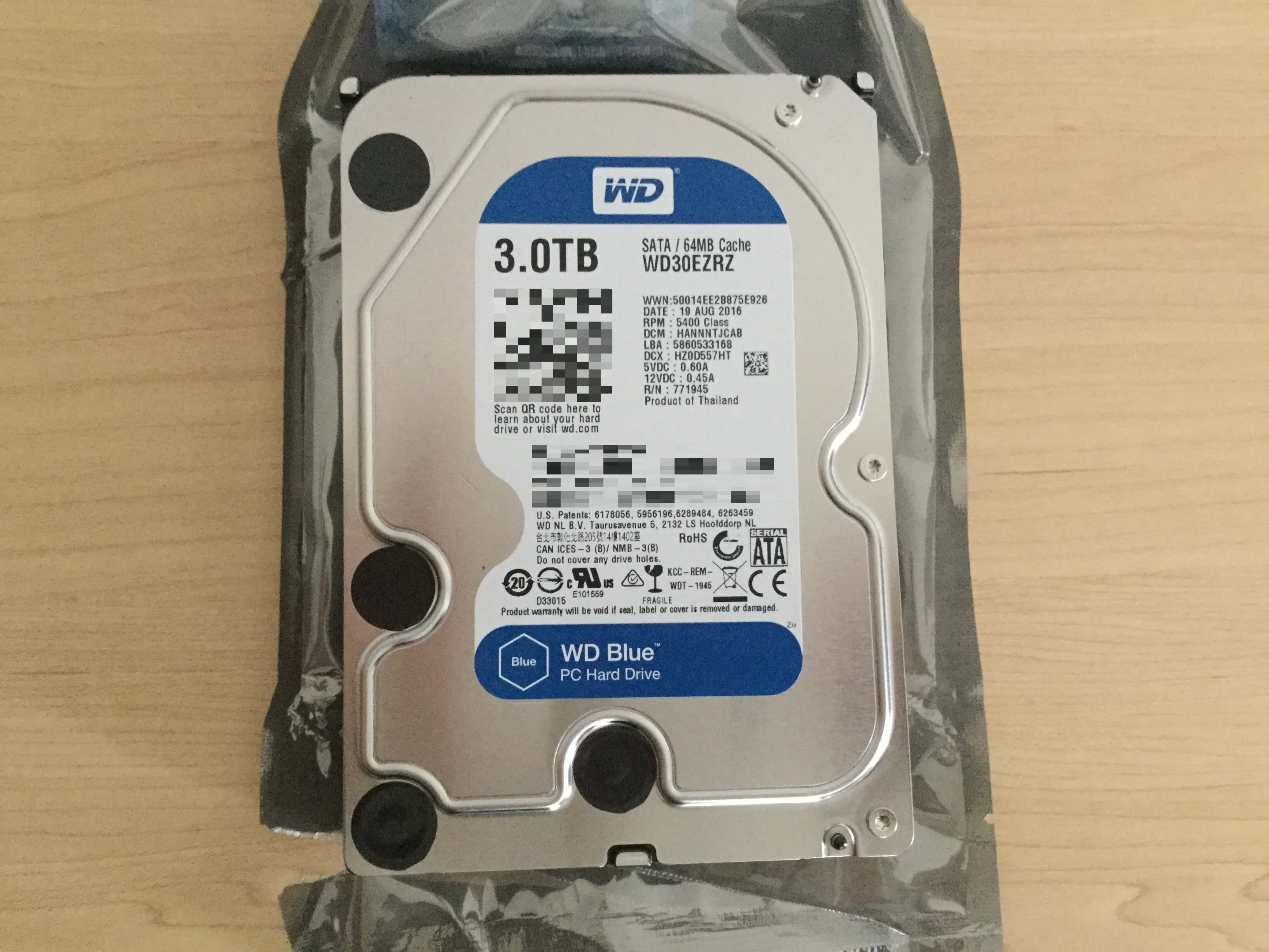 CRCエラーが出たので新しく3TB内蔵ハードディスクの「WD Blue」を買っ