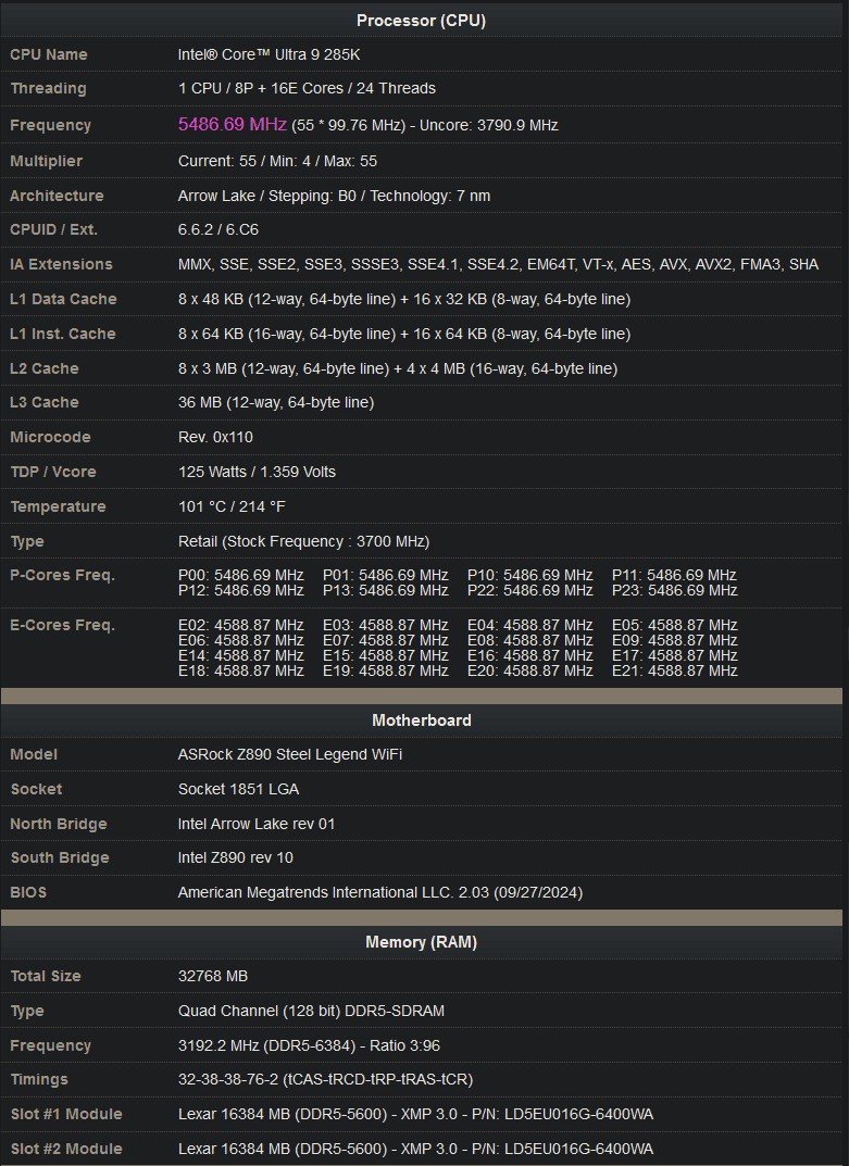 Intel Core Ultra 9 285K CPU-Z benchmark results suggest it's going
