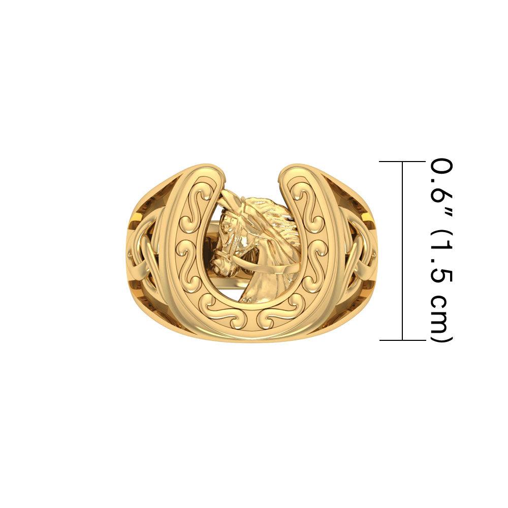 Celtic , Horse and Horseshoe 14 K Solid Gold Ring GRI2286