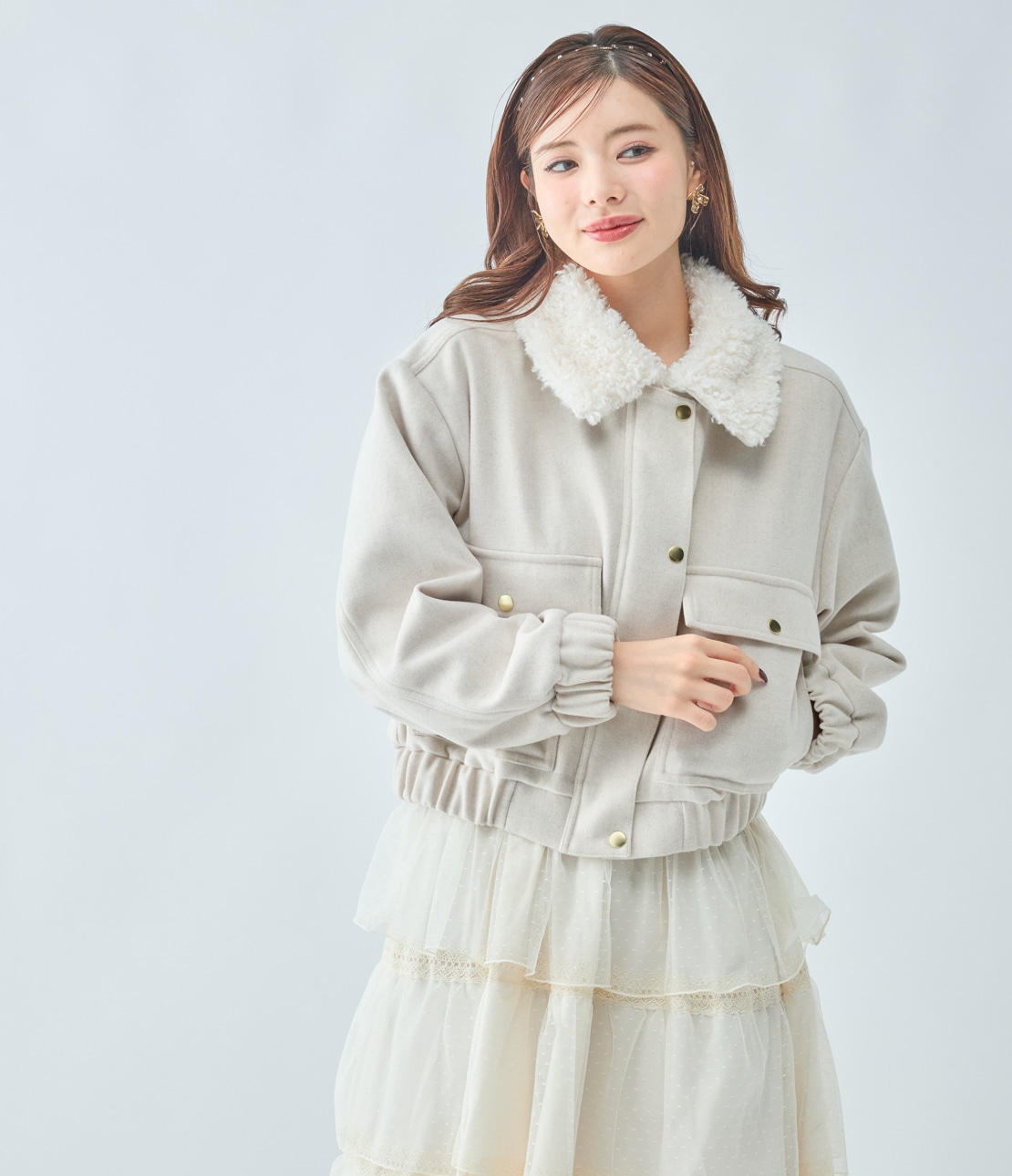 エコファーカラーショートブルゾン(S アイボリー): PEACH JOHN