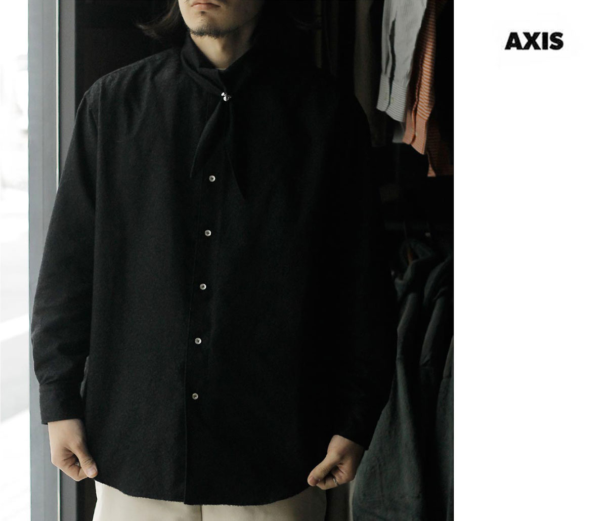 アクシス AXIS コットン シルク ジャガード スカーフカラー シャツ