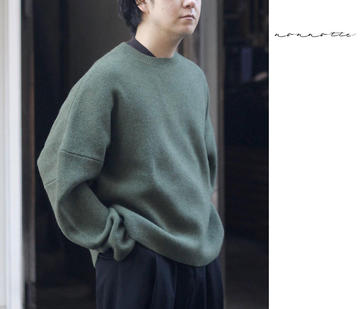 ノノット NONNOTTE ウール ヤク スムースニット ドレーピング クルー