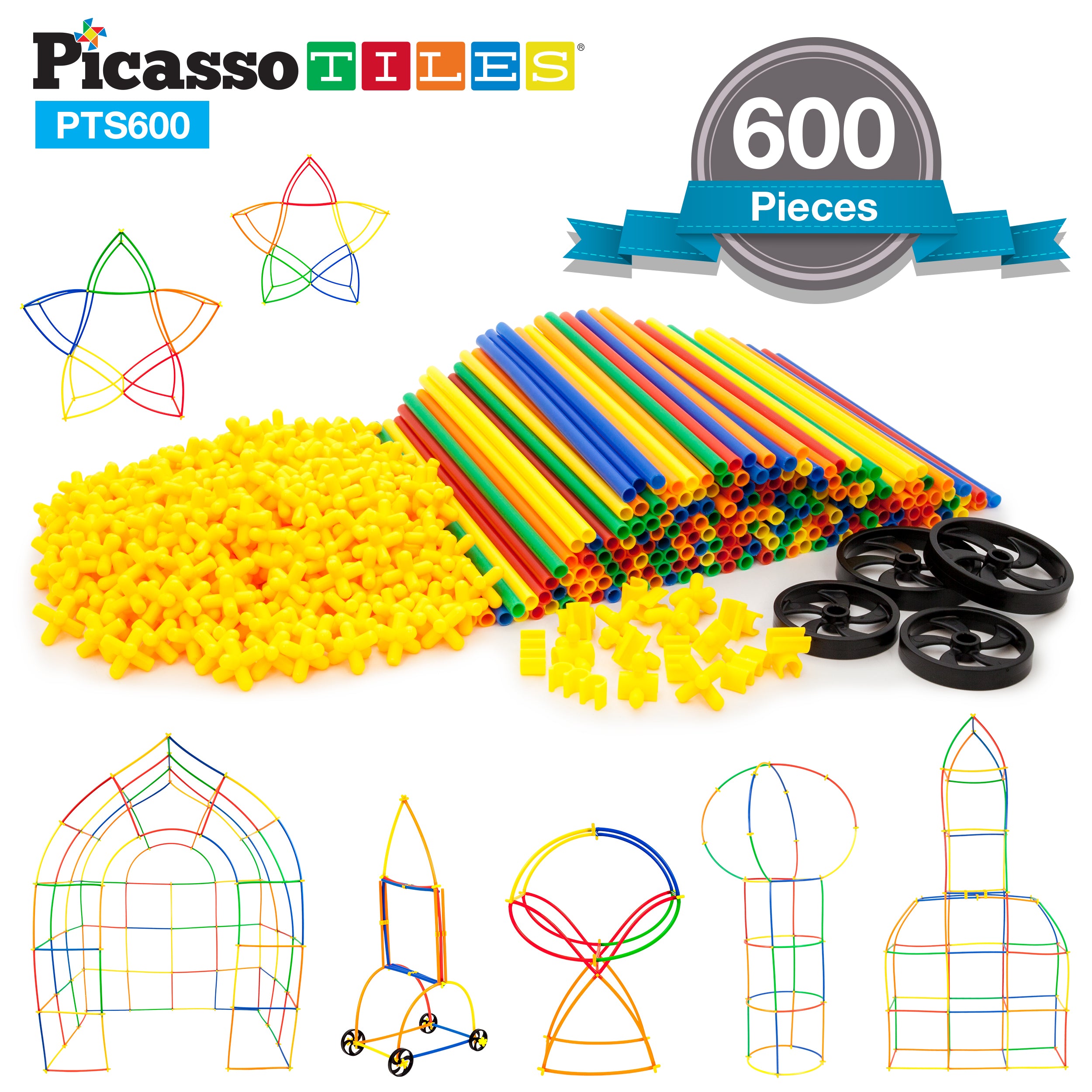 PicassoTiles Straw Building Toy Set STEM Construction Kit 600