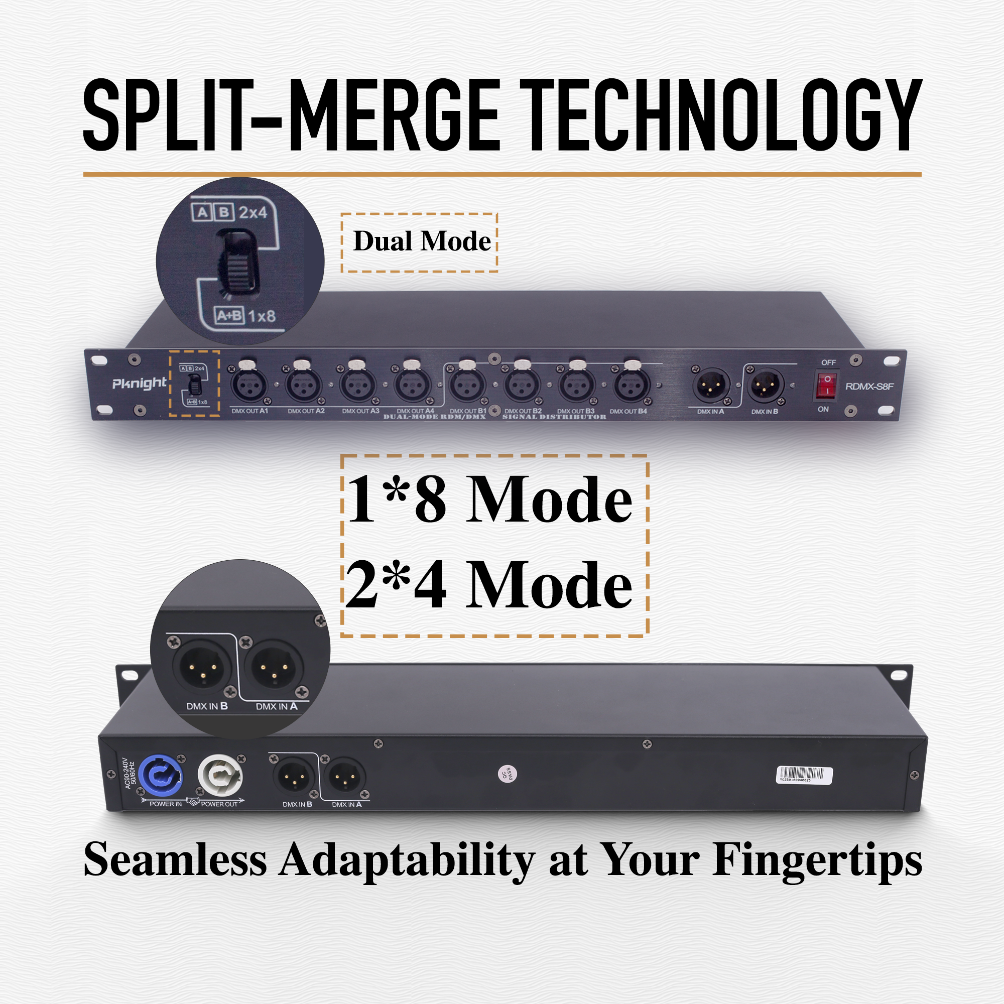 Pknight 8-Port RDM DMX Splitter with Dual Input, PowerCON Linking,Opti