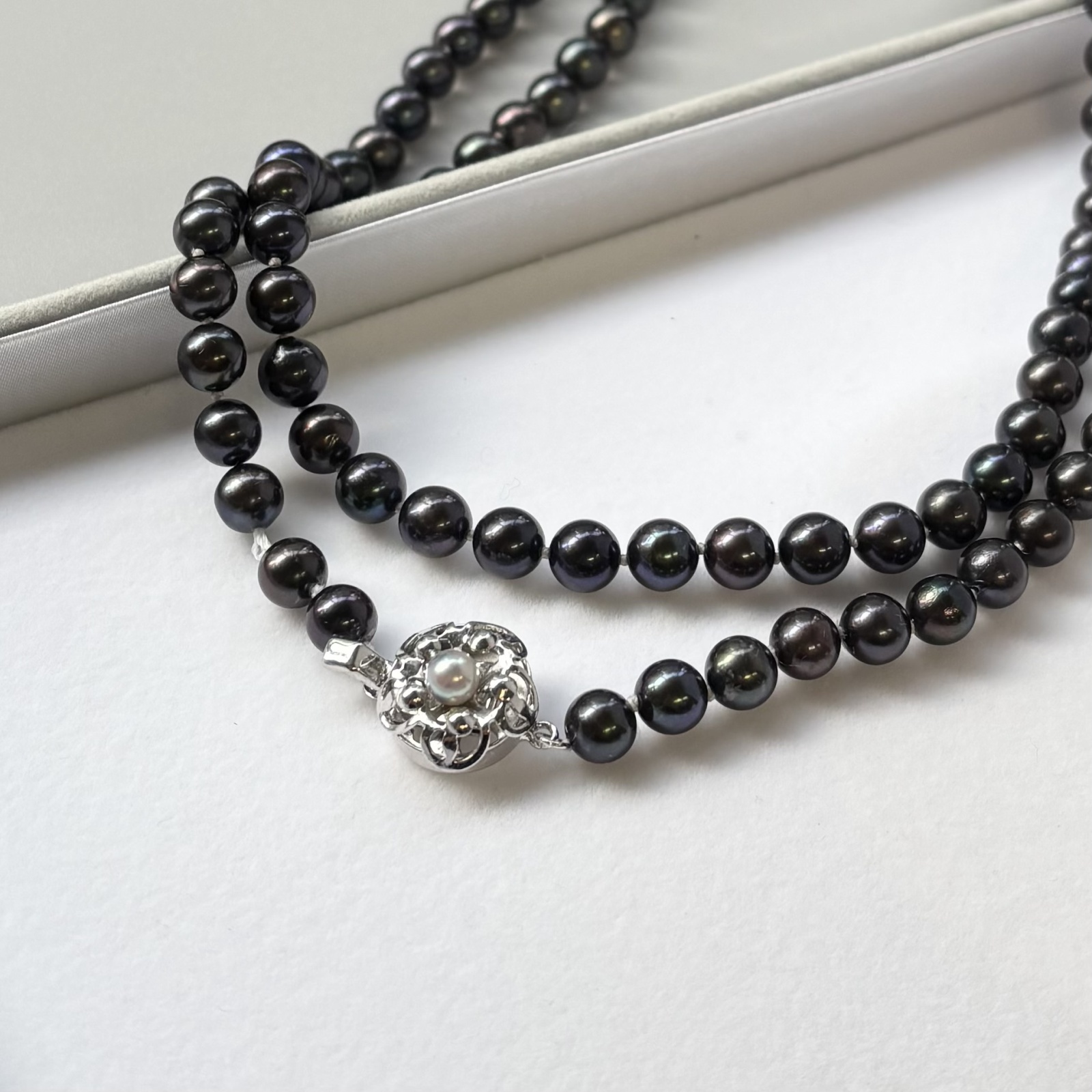 アコヤ黒真珠 ブラックパールロングネックレス 6.5-7mm ラウンド 約