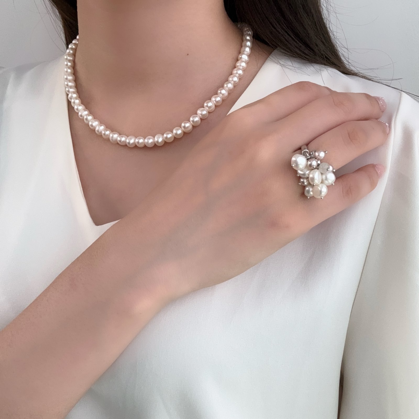 淡水真珠 パールリング 4-5mm 6-8mm ホワイト ピンク フラット型