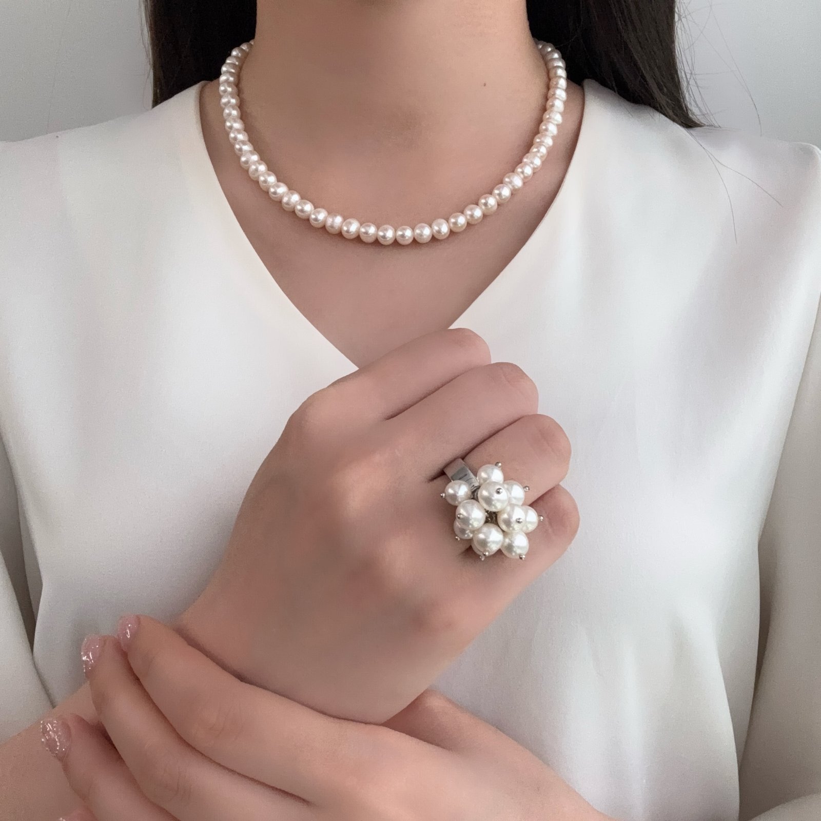 淡水真珠 パールリング 5mm ホワイト ピンク ブラック オフラウンド