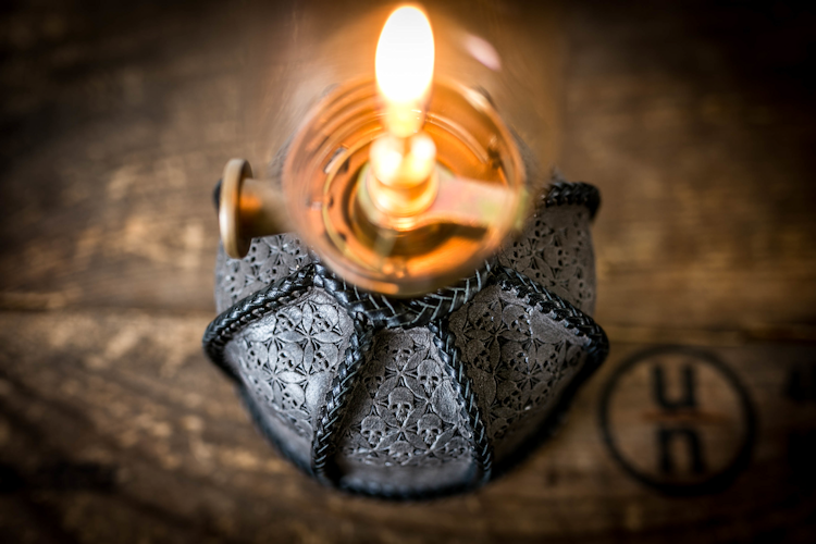 本革レザーOD缶カバー250/スカル彫刻/墨黒