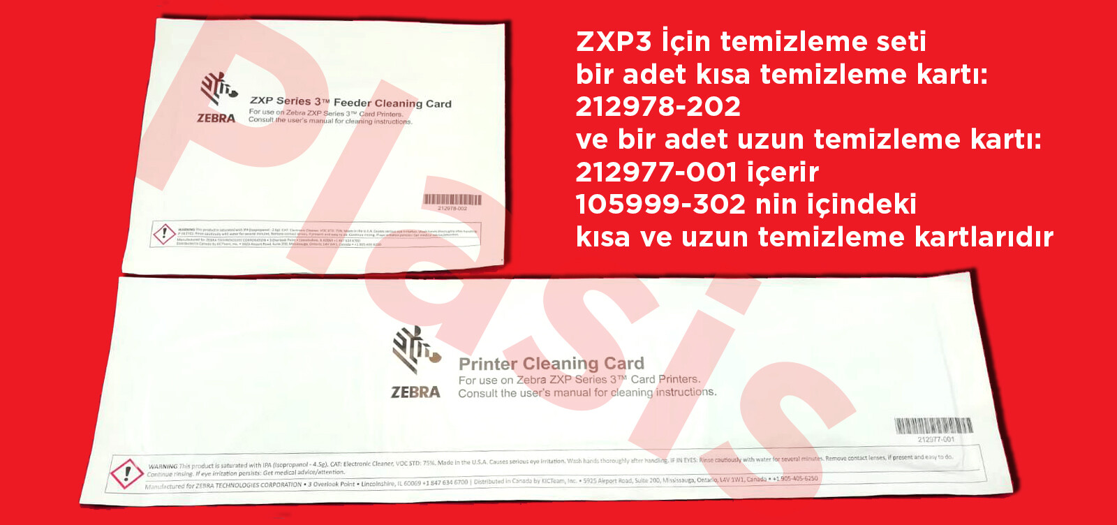 Zebra ZXP 3 temizleme kiti kartı - Plasis