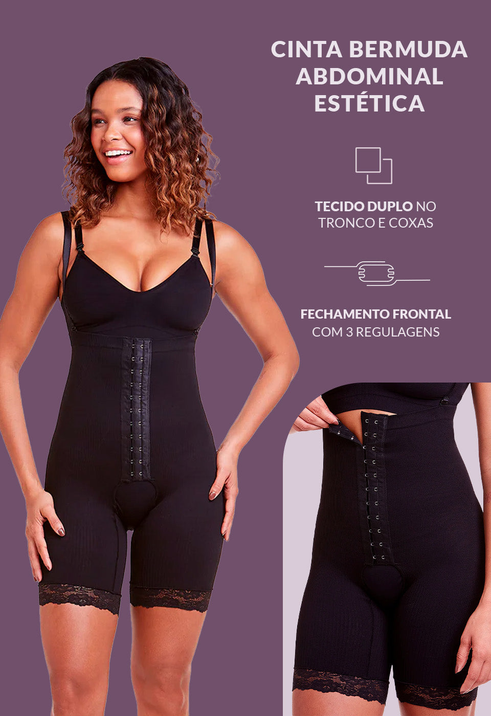 Cinta Modeladora Estética Emana Ameniza Celulite Preto – Plié