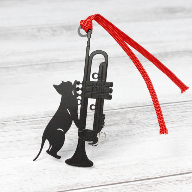 エッチング栞 《トランペットと猫》 Black color 091977 音楽雑貨