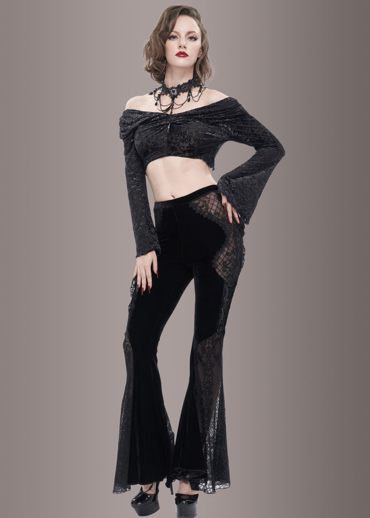 Black Velvet Bell Bottoms | Goth Flare Pants | Lace Up Bell