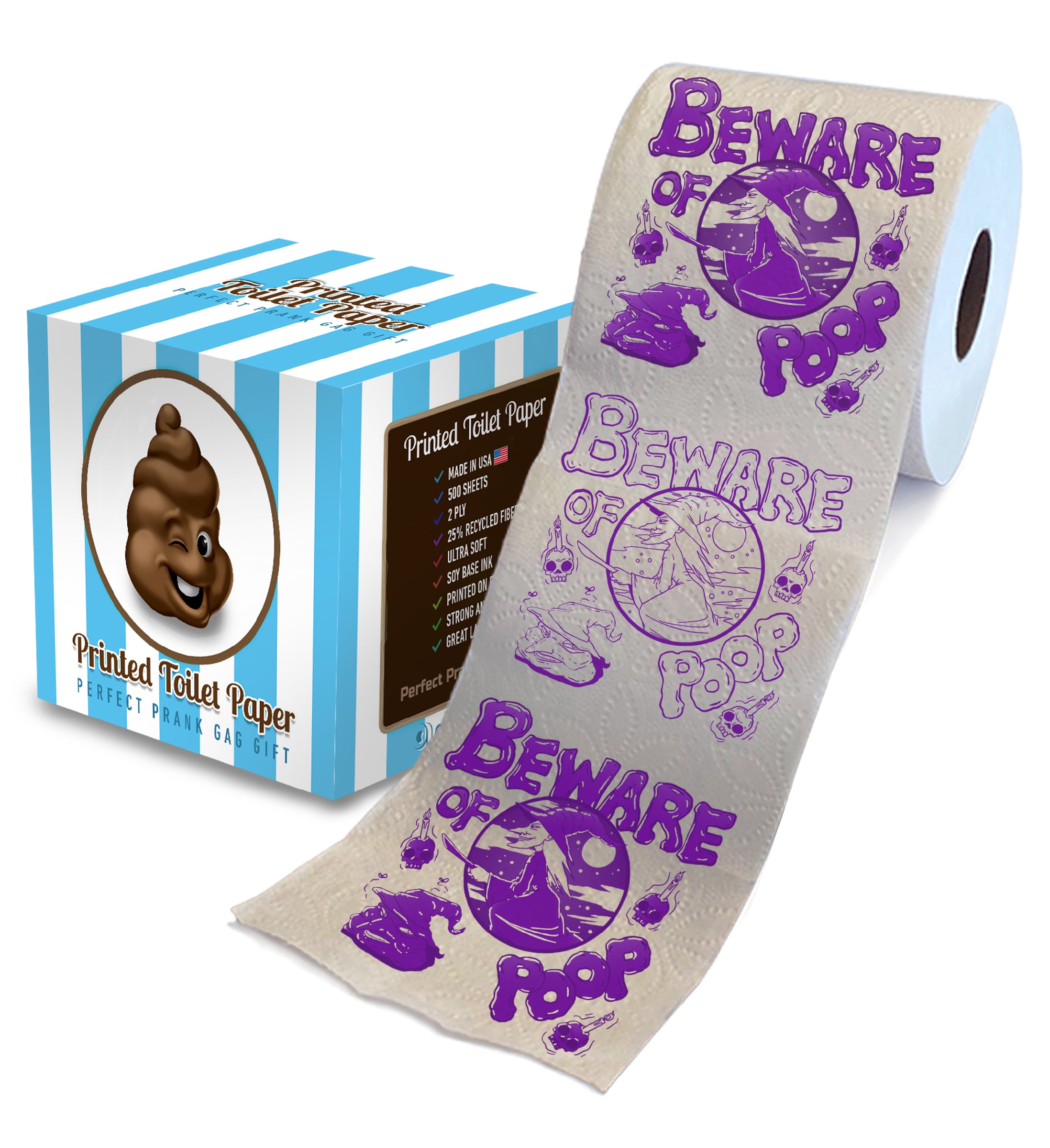 Printed TP Halloween Beware of Witch Poop Printed Toilet Paper