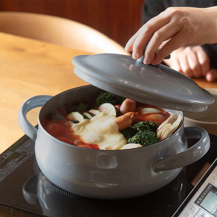 野田琺瑯×天一印 LUKE（ルーク） 浅型キャセロール 21cm グレー | 食器