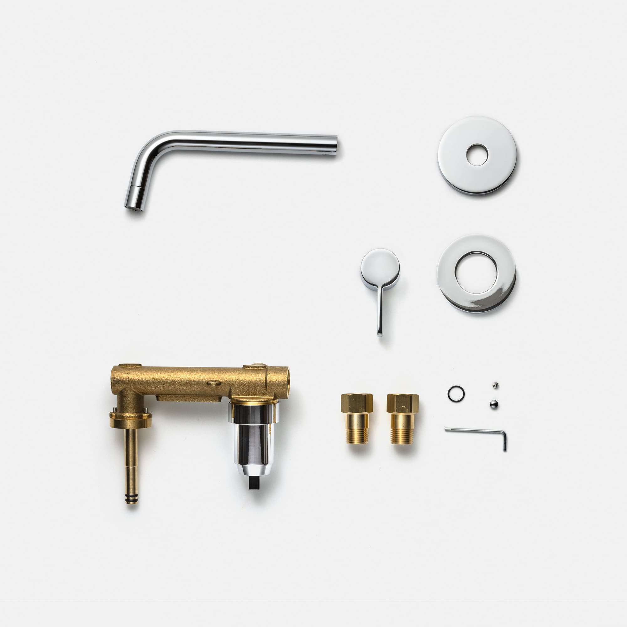 壁付けセパレート混合水栓 洗面用 クローム L178 | KB-TP007-01a-G141