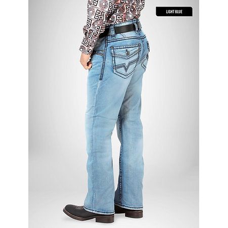 LAMASINI Men's Light Blue Spandex Denim Jeans - Boot Cut – Rodeo Boots