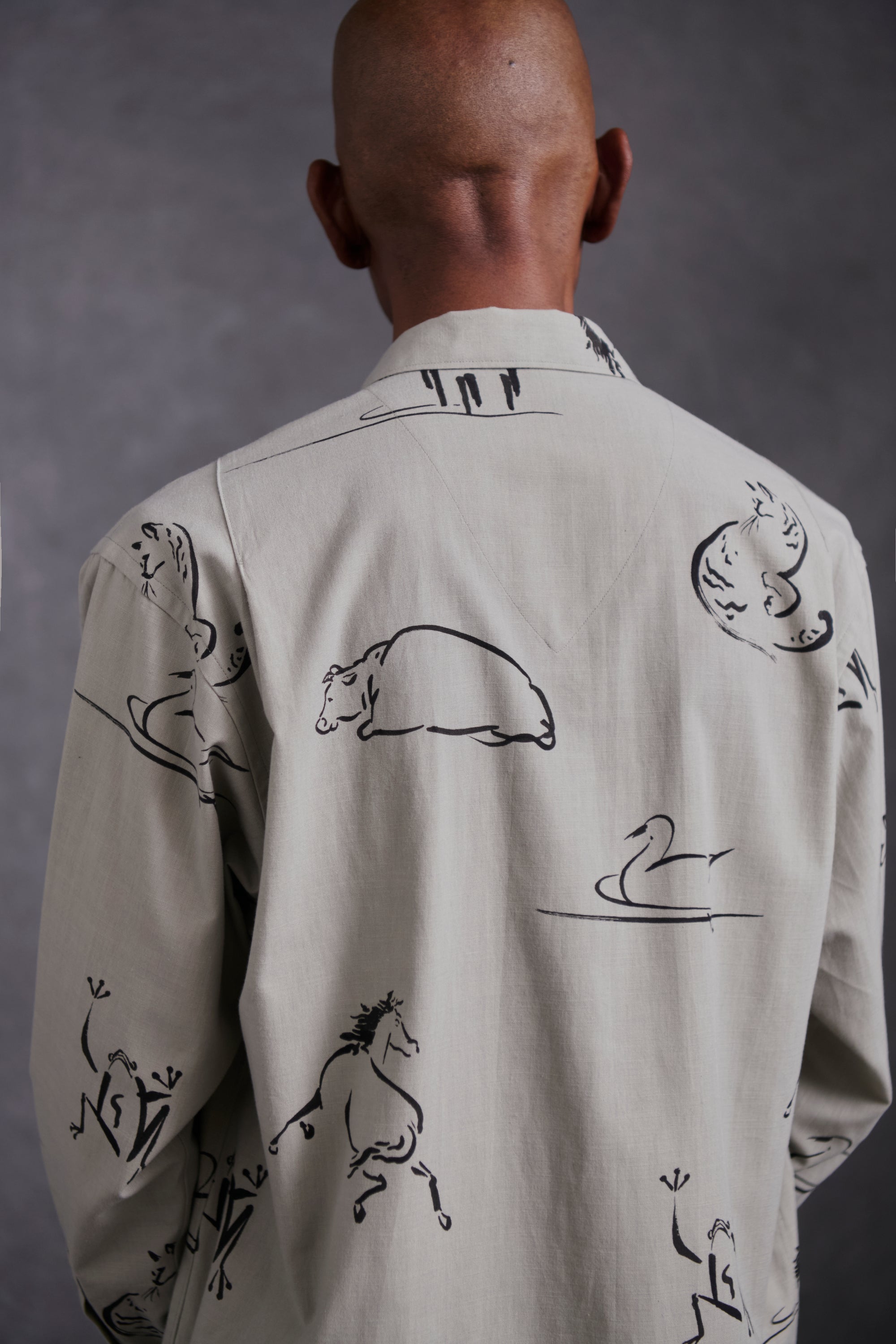 OLD JOE ORIGINAL PRINTED OPEN COLLAR SHIRTS (Animal Drawing) 251OJ