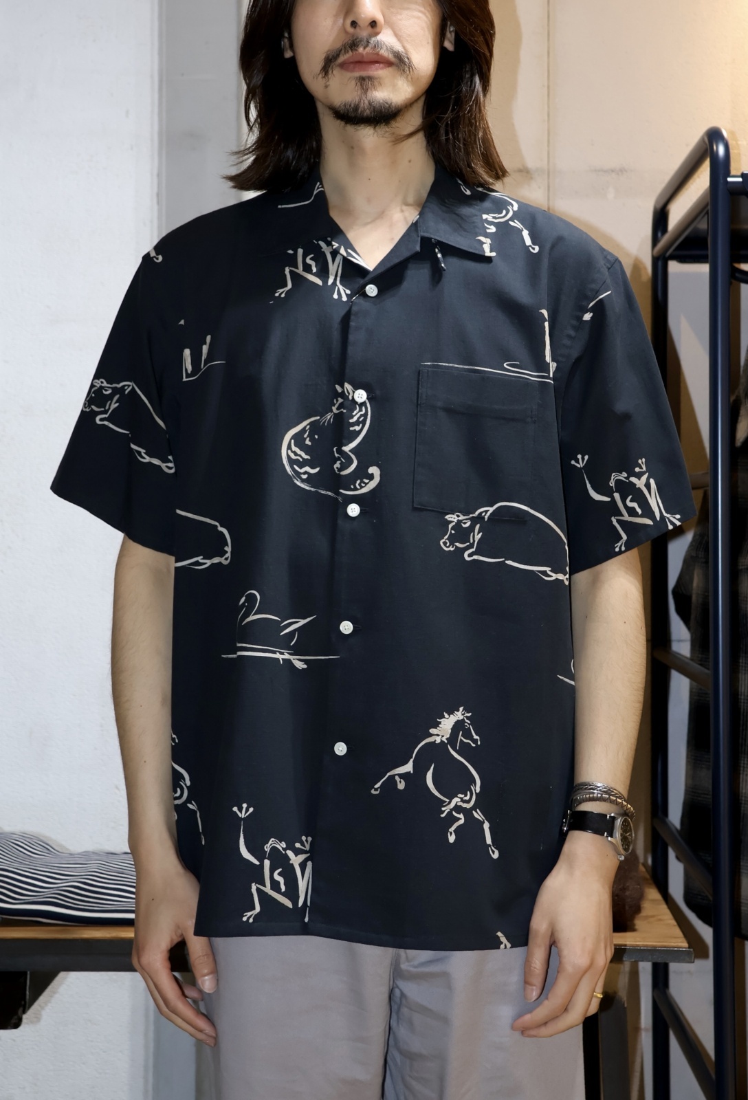 OLD JOE ORIGINAL PRINTED OPEN COLLAR SHIRTS (Animal Drawing) Short
