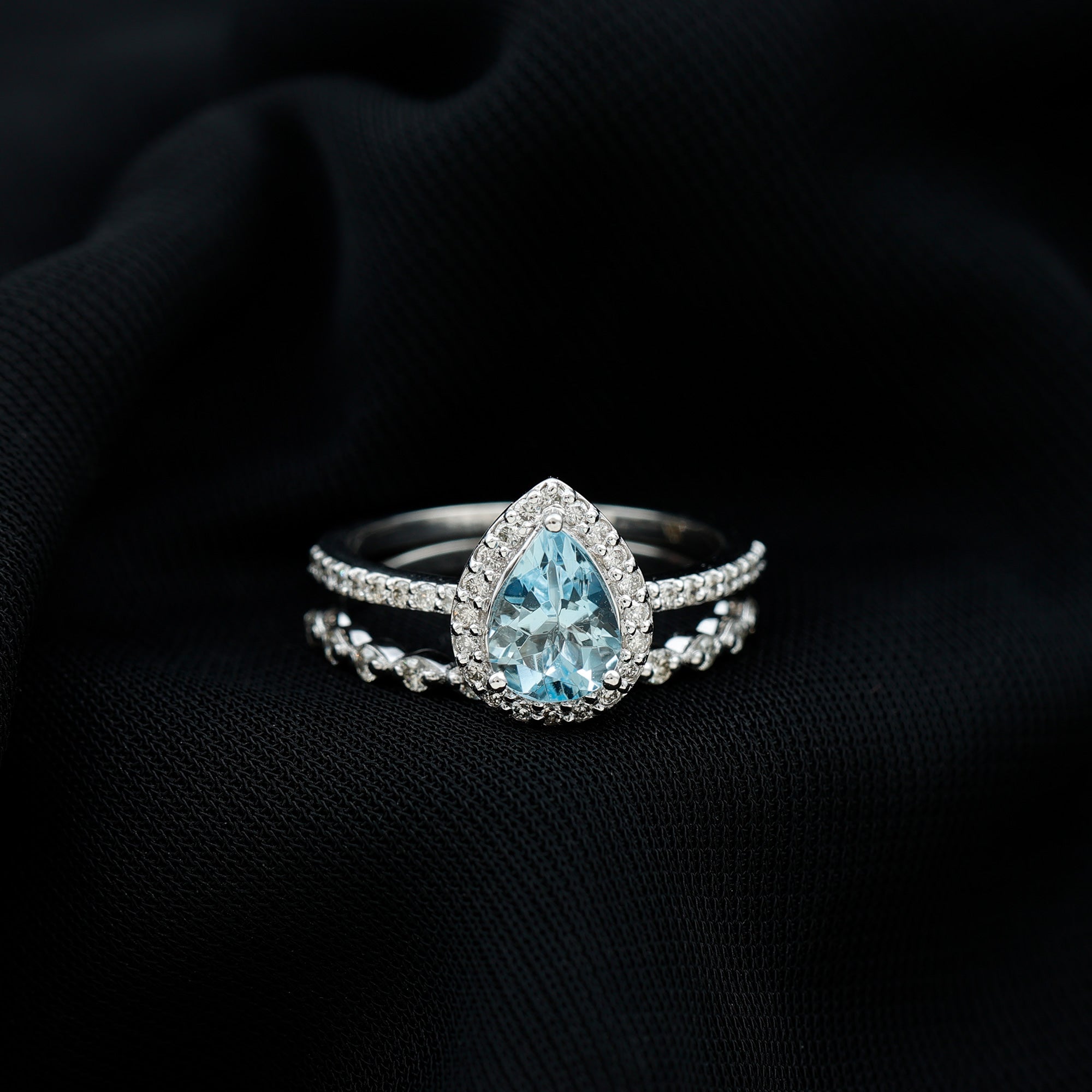 Genuine 1 Carat Aquamarine Bridal Ring Set with Diamond – Rosec Jewels