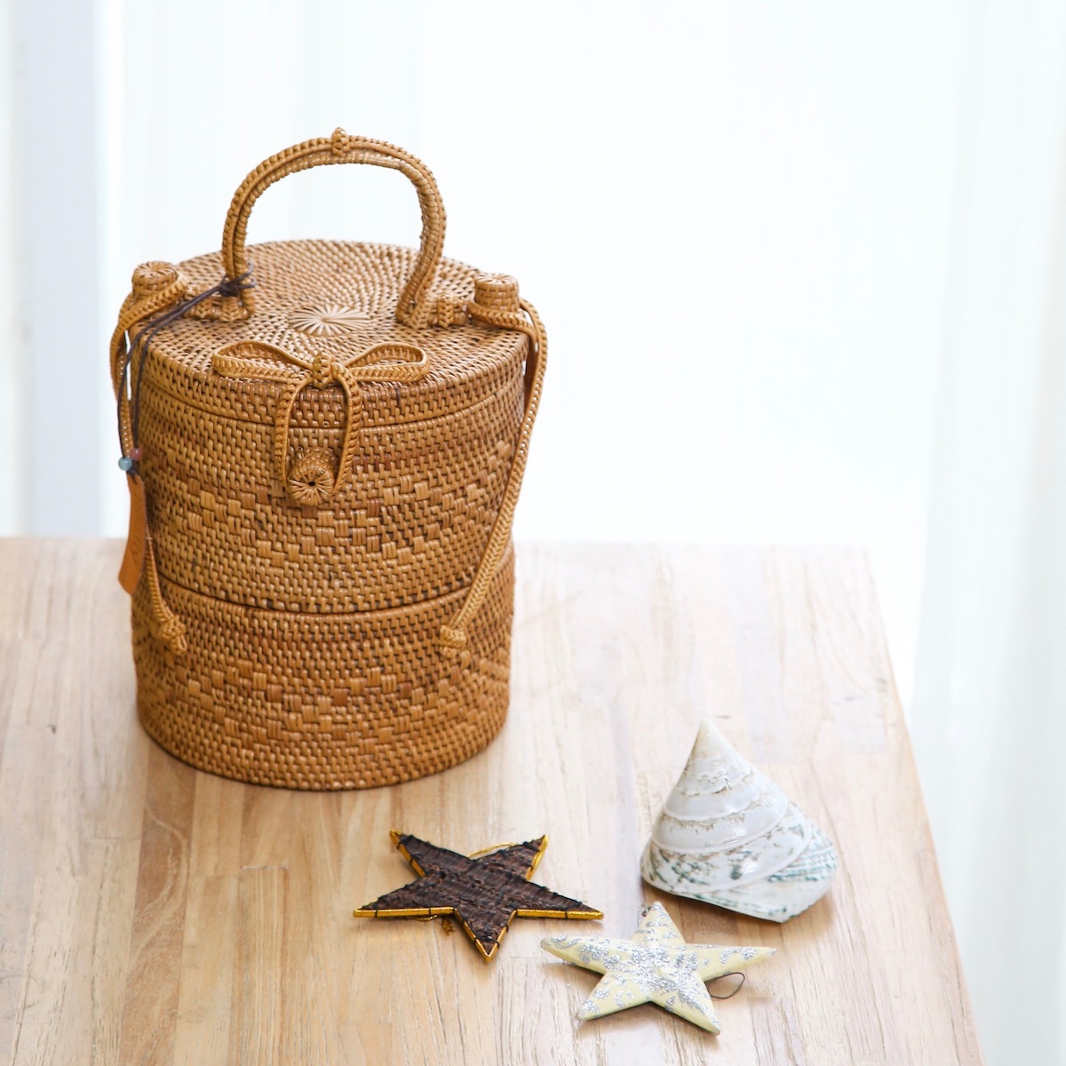 円柱蓋付2段Sサイズ (PNC140) Rosily(ロージリー) バリ島 アタ