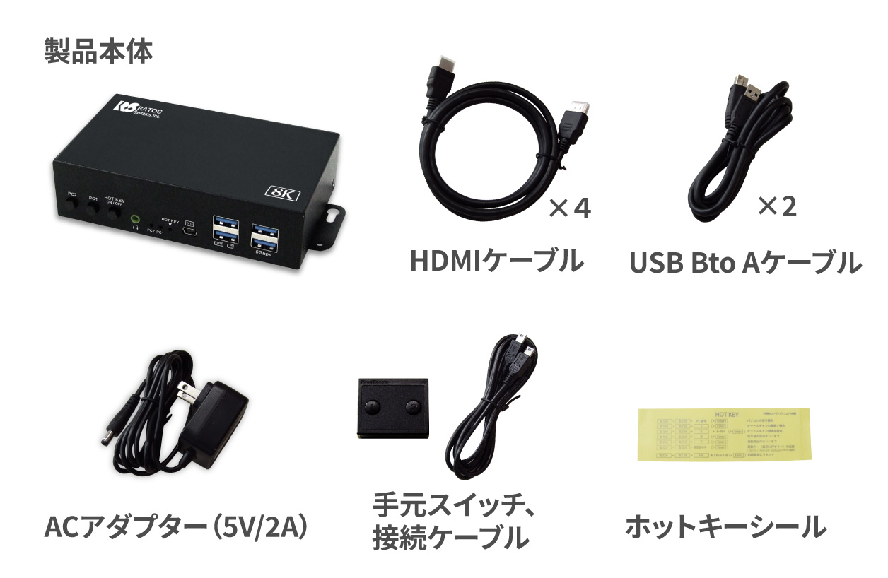 8Kデュアルディスプレイ対応モデルが登場！PC2台用HDMIパソコン切替器2