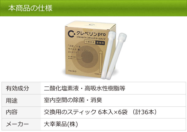 楽天市場】薬剤のみ/クレベリンpro スティック 詰め替え用 6本入×6袋