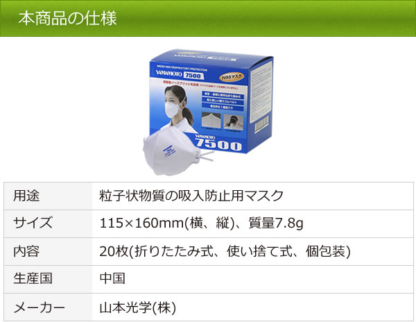 楽天市場】山本光学製 N95マスク YAMAMOTO 7500 (20枚入)N95 防塵