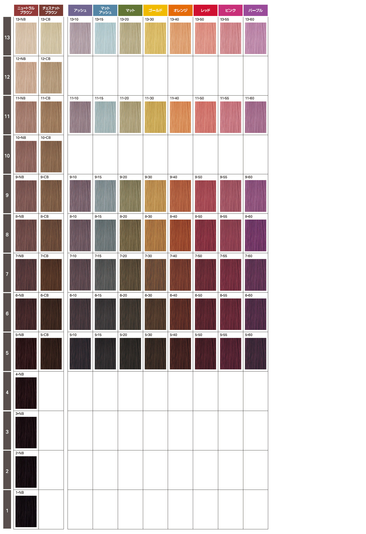 ミルボン】オルディーブ ヘアカラー カラーチャート