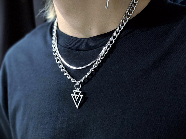 KMK ダブルトライアングル二連チェーンチョーカーネックレス<BR>原宿
