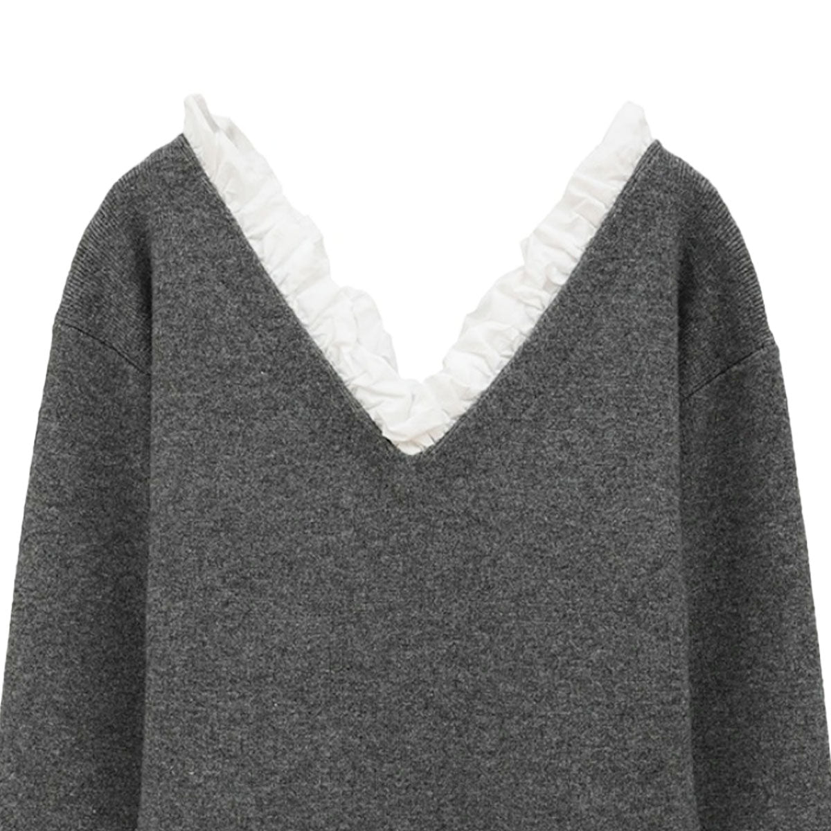 CLANE]2WAY FRILL V NECK KNIT TOPS/GRAY(19106-2282) – R&Co.