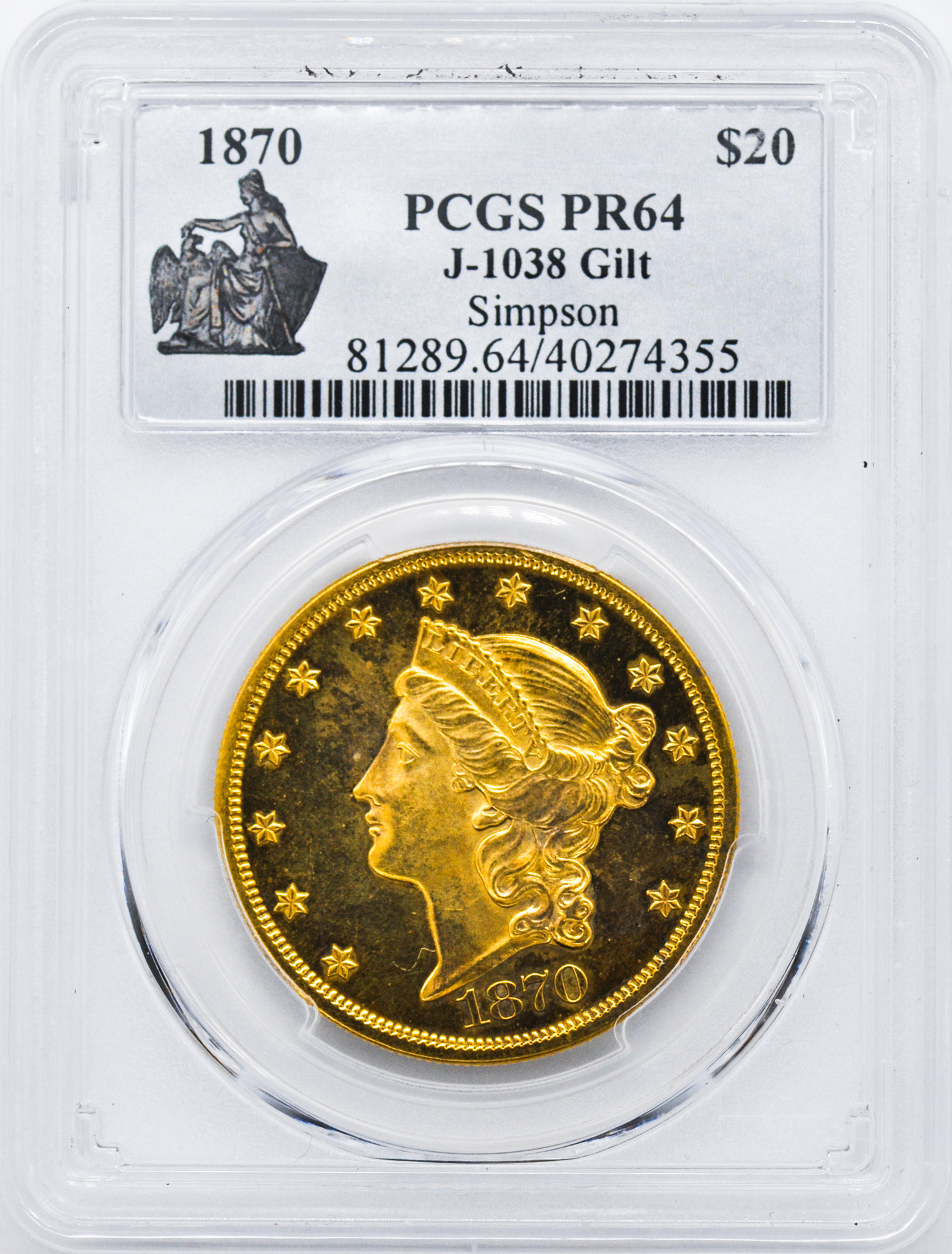 1870 LIBERTY $20 GILT J-1038, GILT | Rare Coin Wholesalers, a S.L.