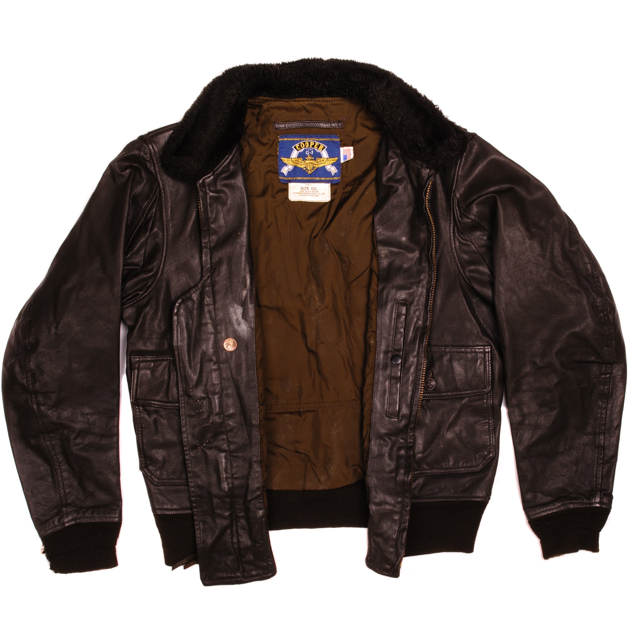VINTAGE US NAVY COOPER LEATHER FLIGHT JACKET TYPE G-1 SIZE 42L