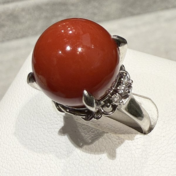 赤珊瑚(サンゴ）×ダイヤモンド Pt900プラチナリングお買取金額ご紹介