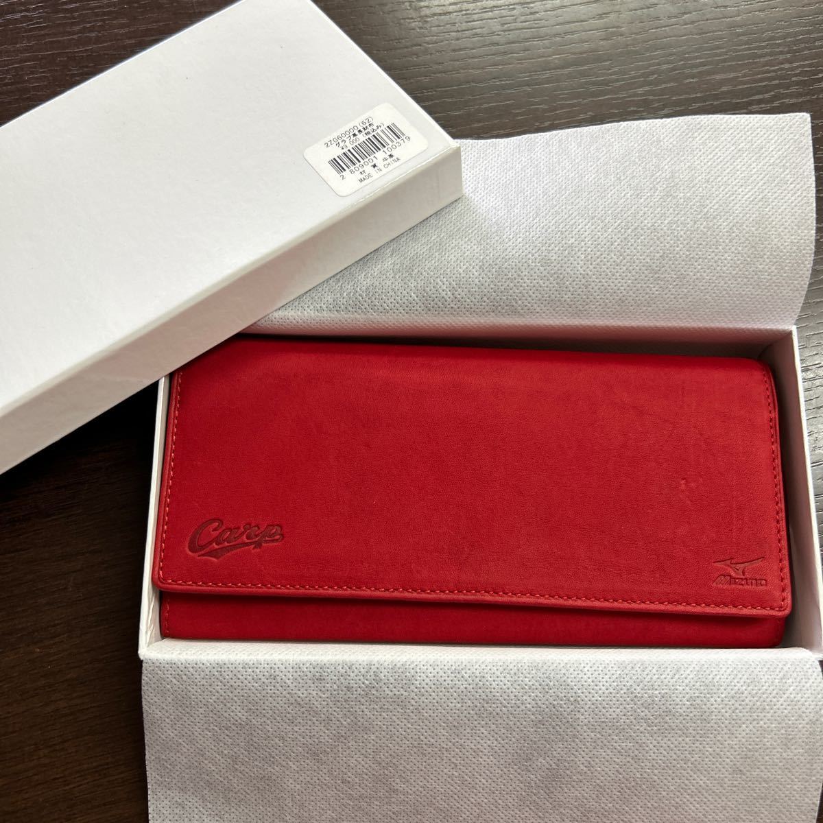 広島カープ×ミズノ＜グラブ革長財布＞牛皮 レザー 赤 MIZUNO 二つ折り