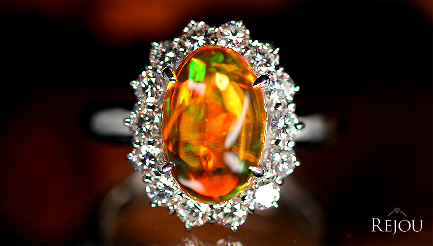 メキシコ産ファイアオパール 2.3ct ダイヤモンド 1.0ct プラチナ