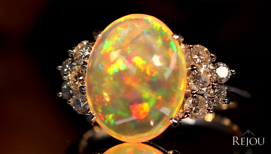 メキシコ産オパール 3.2ct ダイヤモンド 0.5ct プラチナ リング(指輪