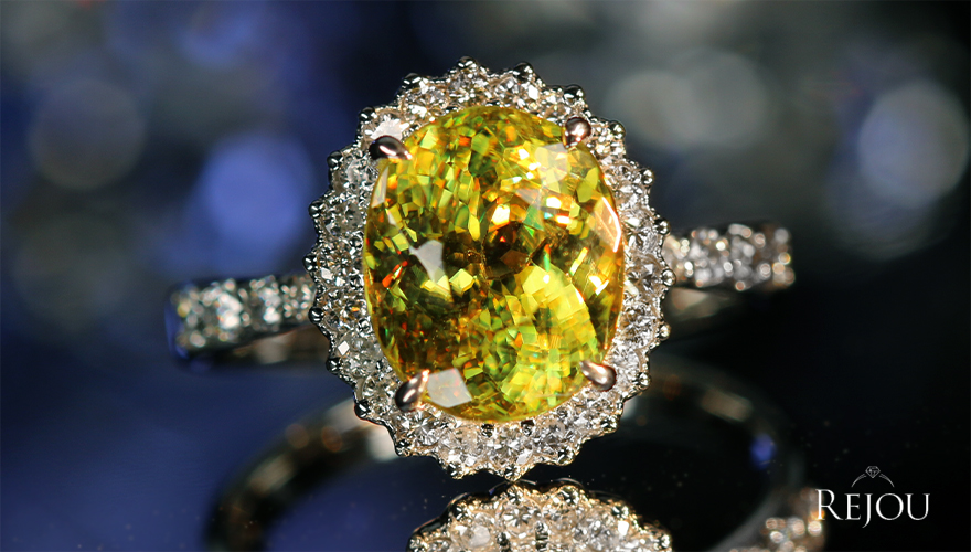 スフェーン 3.6ct ダイヤモンド 0.4ct プラチナ リング(指輪)【品質