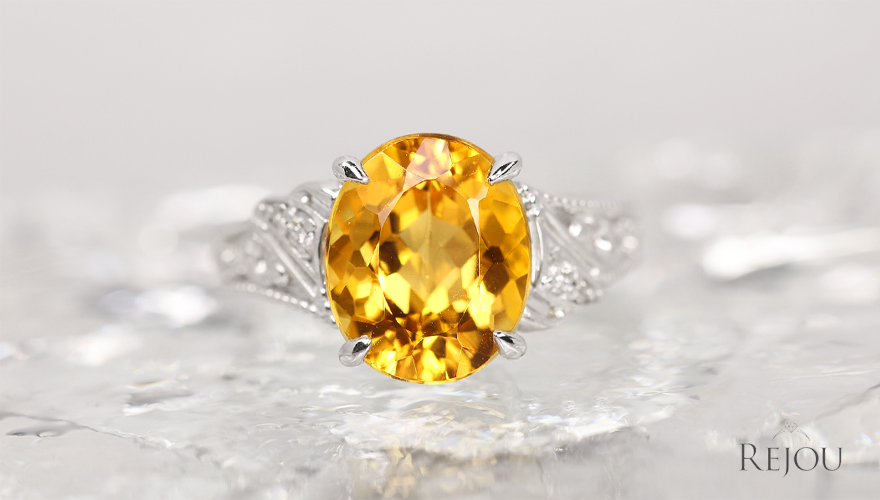 イエローベリル 3.8ct ダイヤモンド ホワイトゴールド リング(指輪