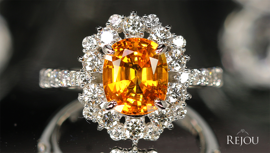 ゴールデンサファイア 2.4ct ダイヤモンド 0.8ct プラチナ リング(指輪