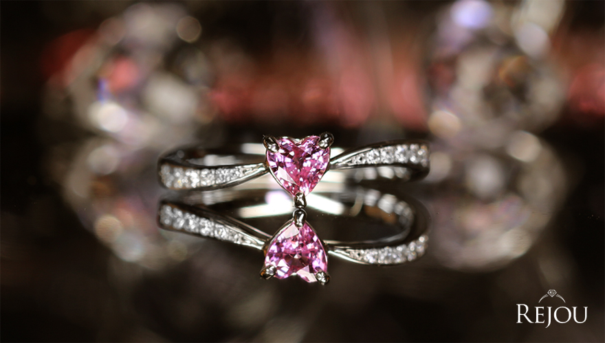 ハートシェイプ非加熱ピンクサファイア 0.35ct ダイヤモンド プラチナ