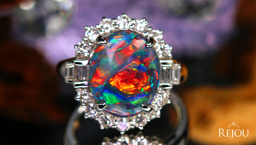 SIZUKU」ブラックオパール 5.6ct ダイヤモンド 1.3ct プラチナ リング