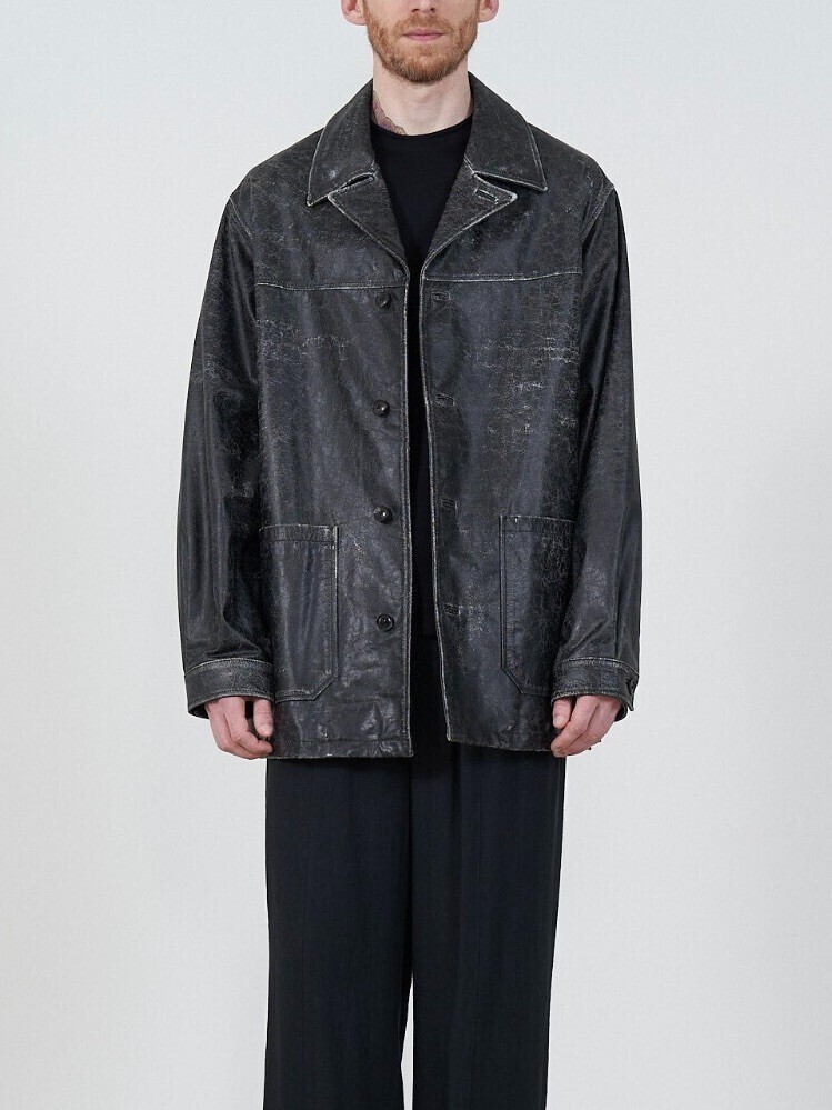 クラックドゴートレザーカーコート - ヨーク レディース & メンズ