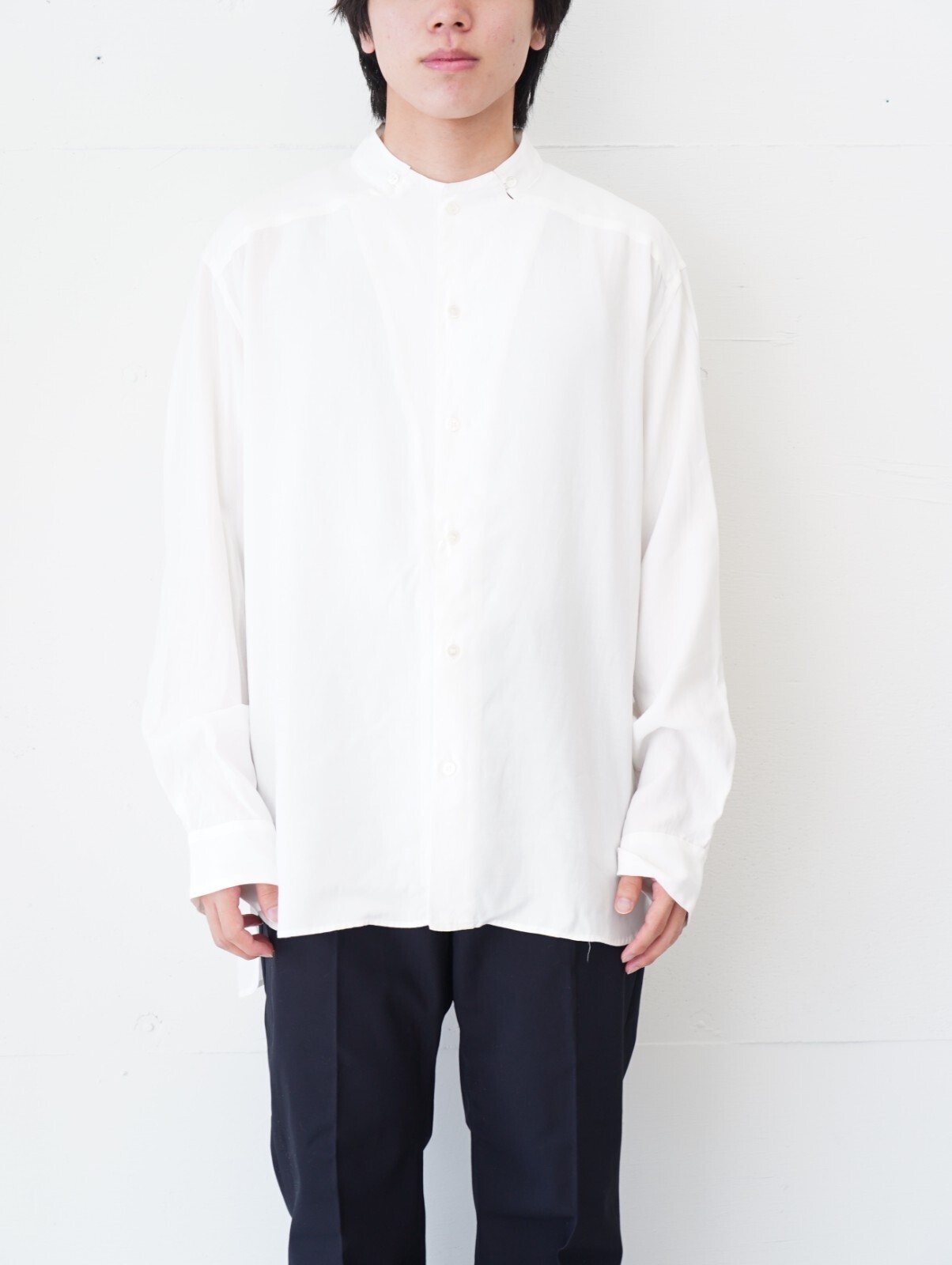 スタンドカラーシャツ (シルク/レーヨン) - セブンバイセブン メンズ